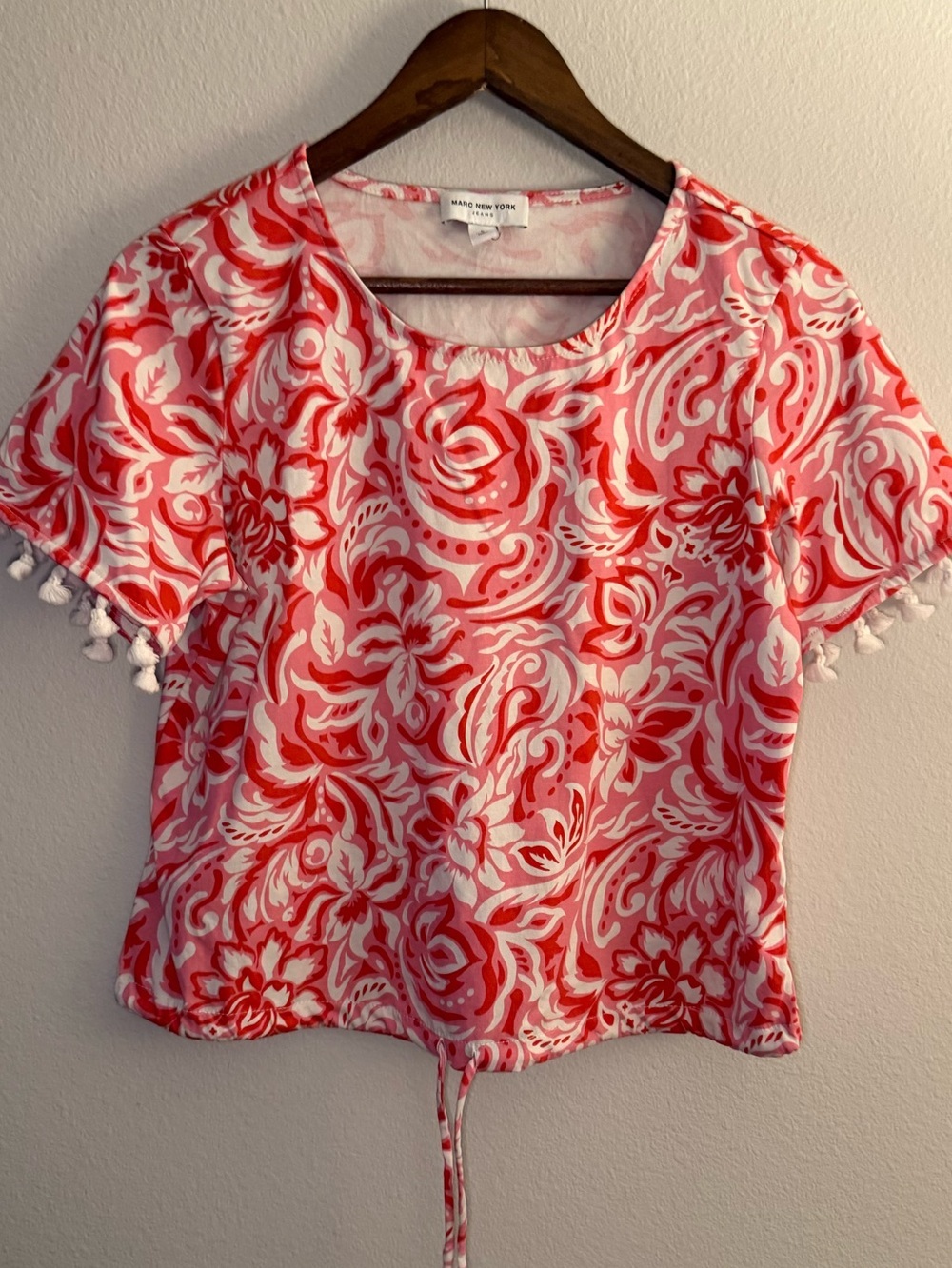 Marc New York Red & White Floral Pom-Trim Cropped Top